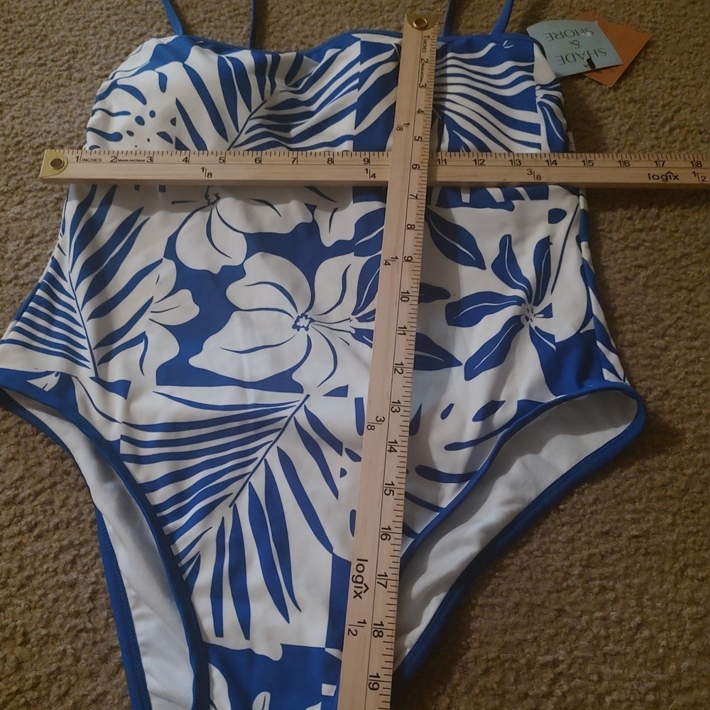 Shade & Shore One Piece Swimsuit Womens Medium Blue White NEW Tropical Floral